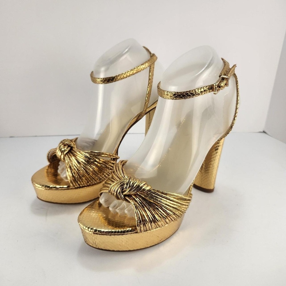 Jessica Simpson Women's 8.5M Gold Metallic Platform High Heel Ankle Strap Sandal